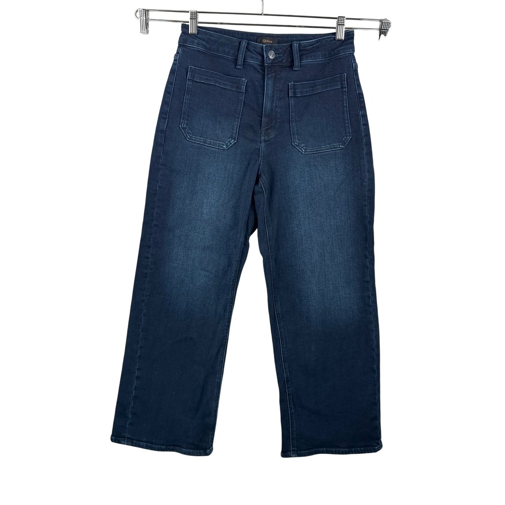 Quince Bella Wide Crop Jeans sz 29 Blue Stretch Patch Pocket High Rise preppy